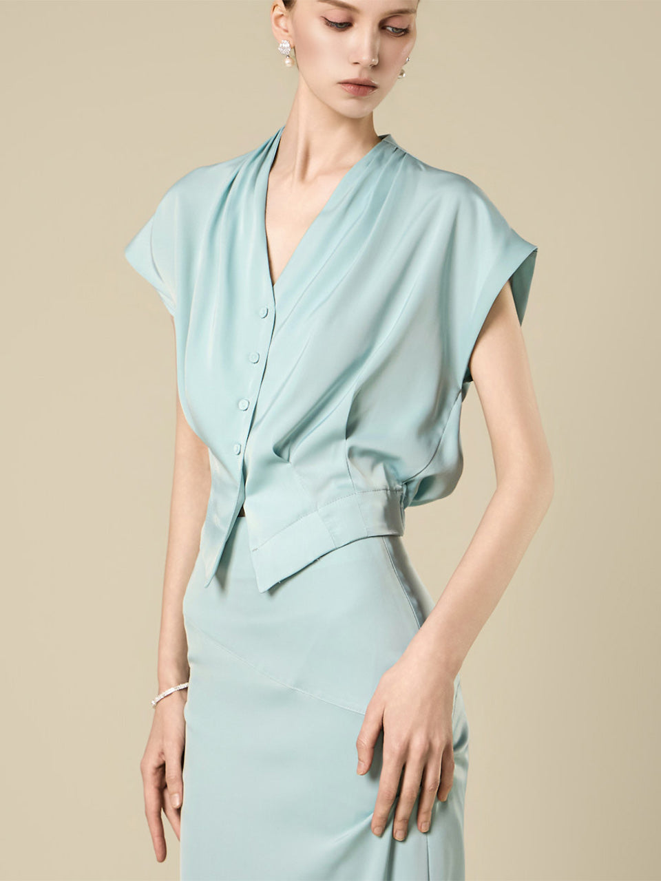 B3207 Satin Vest Blouse