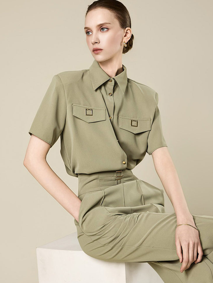 B3211 Gold Buckle Half Blouse