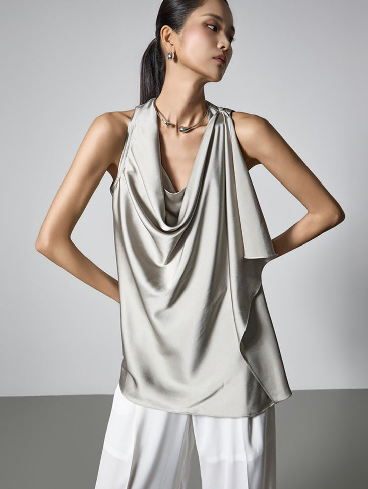 B9223 Asymmetrical Drape Blouse