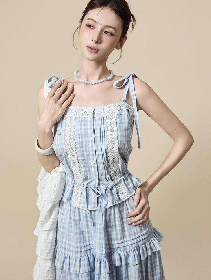 B3213 Check Frill Blouse