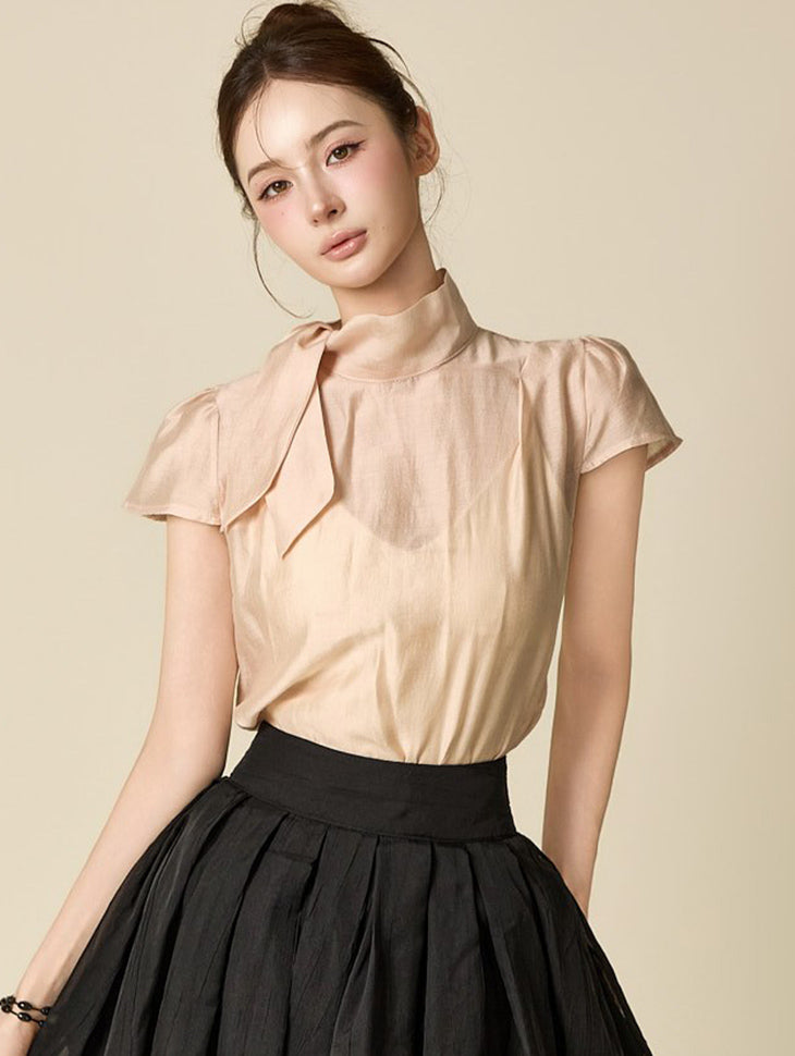 B3237 Sheer Cap Sleeve Blouse