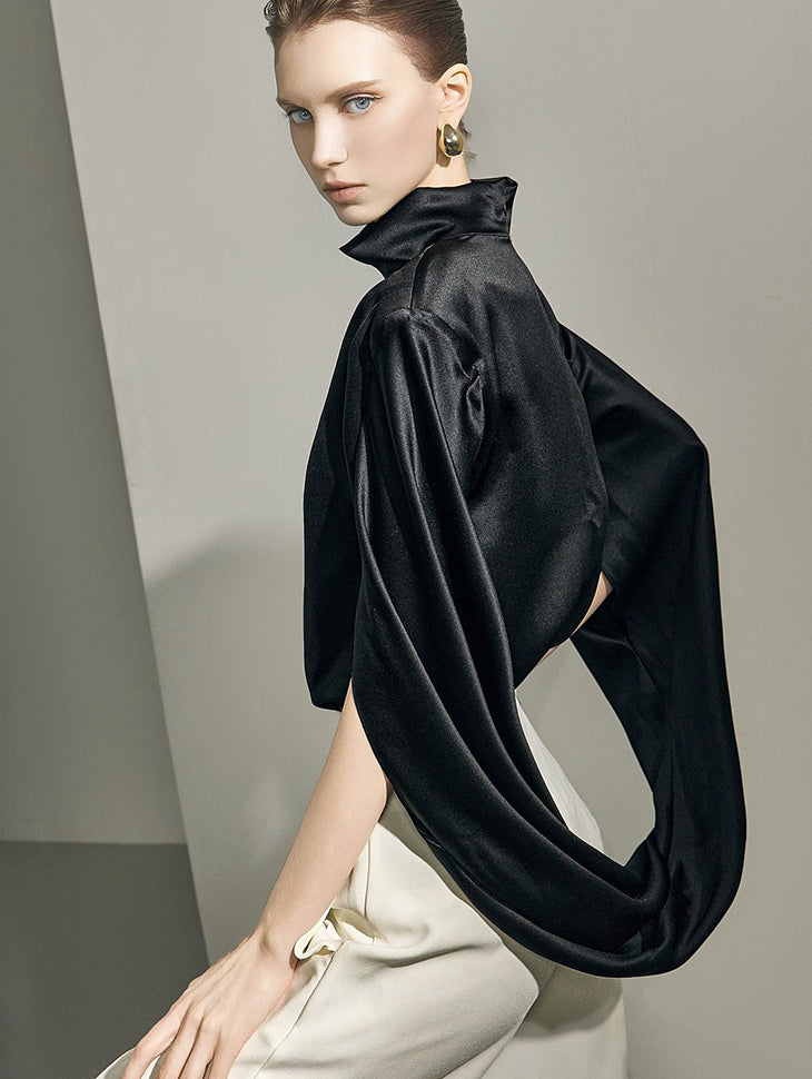B9225 Drape High-Neck Blouse