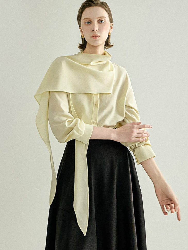 B3249 Cowl Neck Scarf Blouse