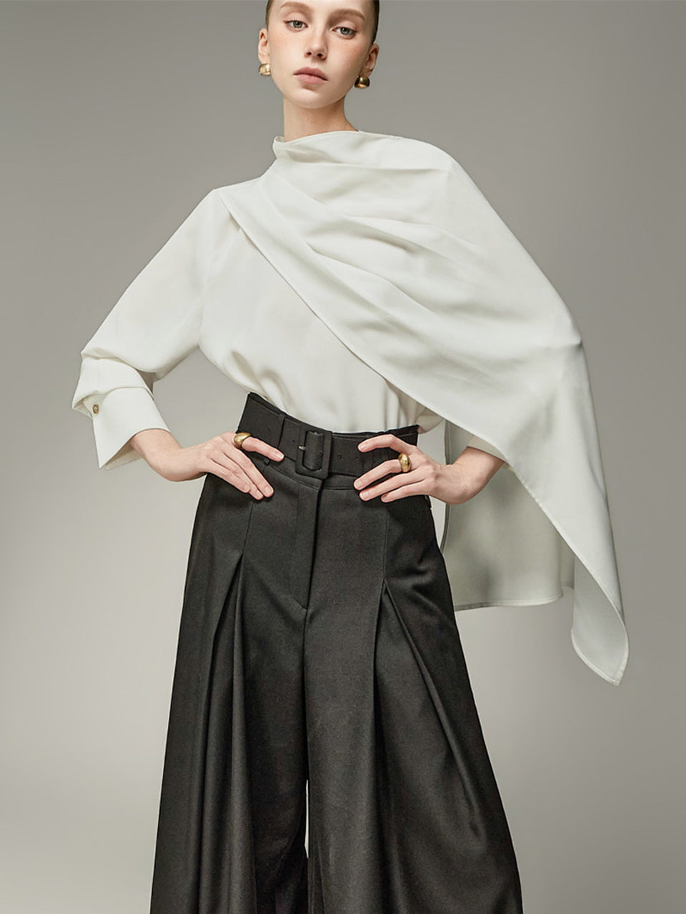 B9231 Scarf Layered Blouse