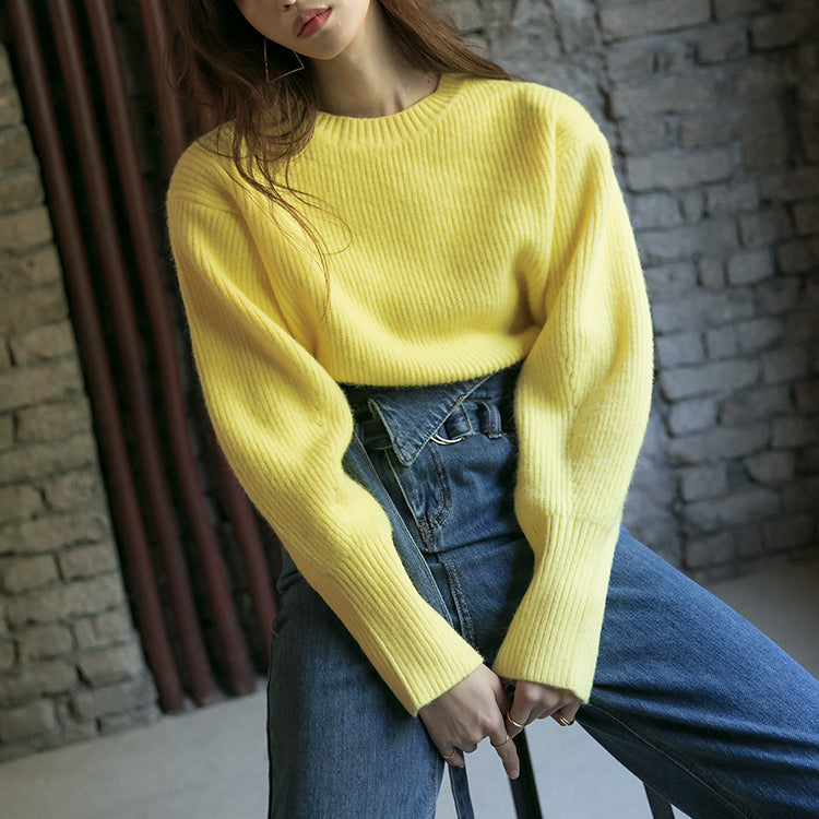 E2306 Round Neck Puff Sleeve Knit