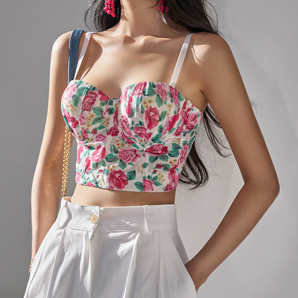 E3022 Flower Chiffon Tube Top Sleeveless