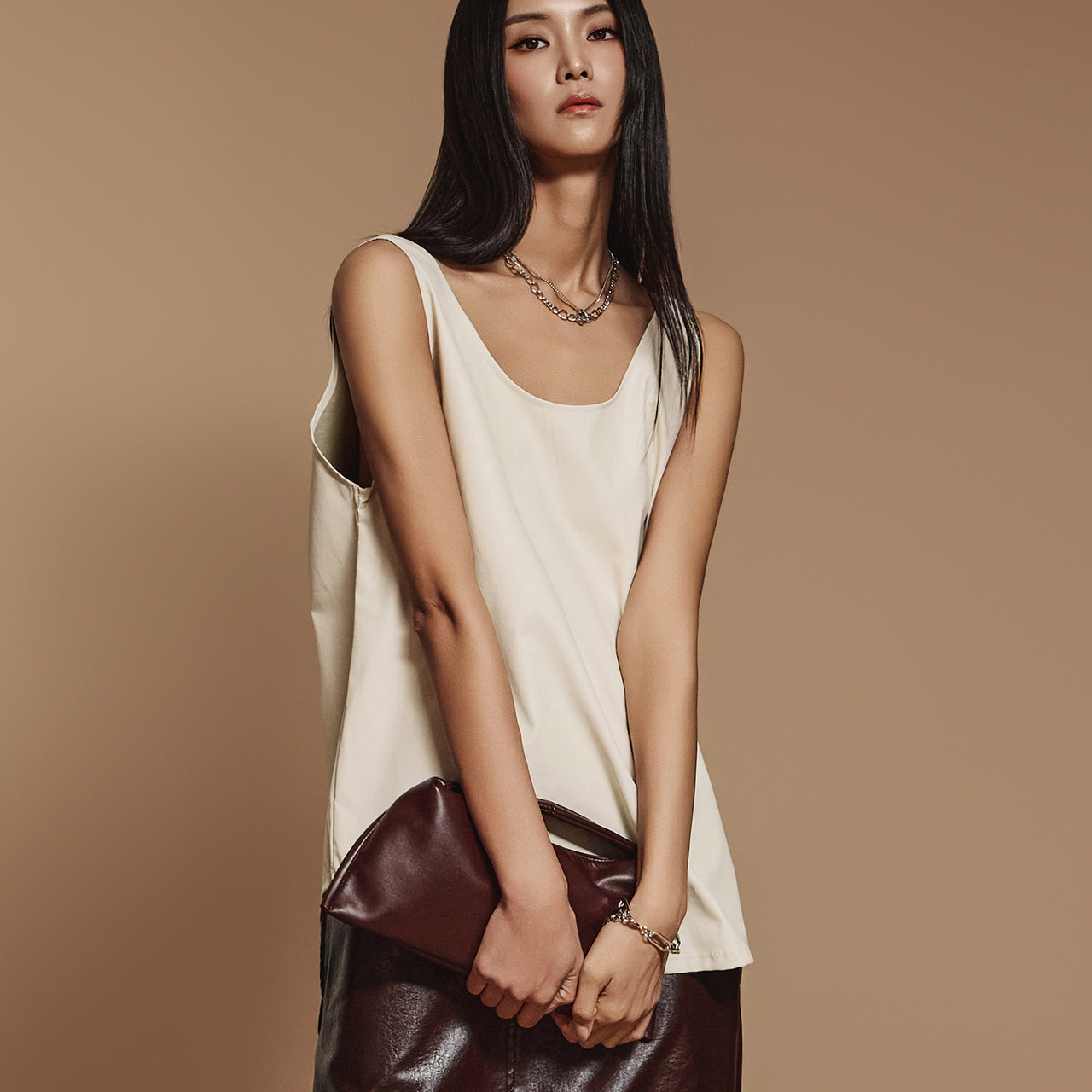 E3552 Leather Sleeveless Top