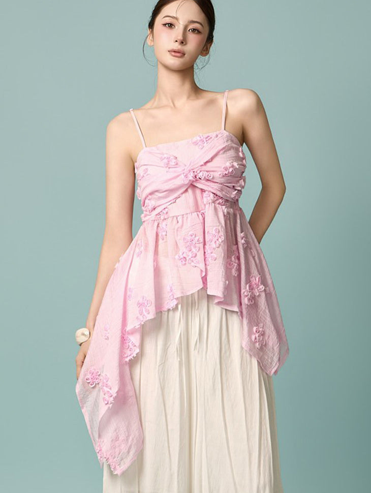 E4333 Flower Peplum Sleeveless Top