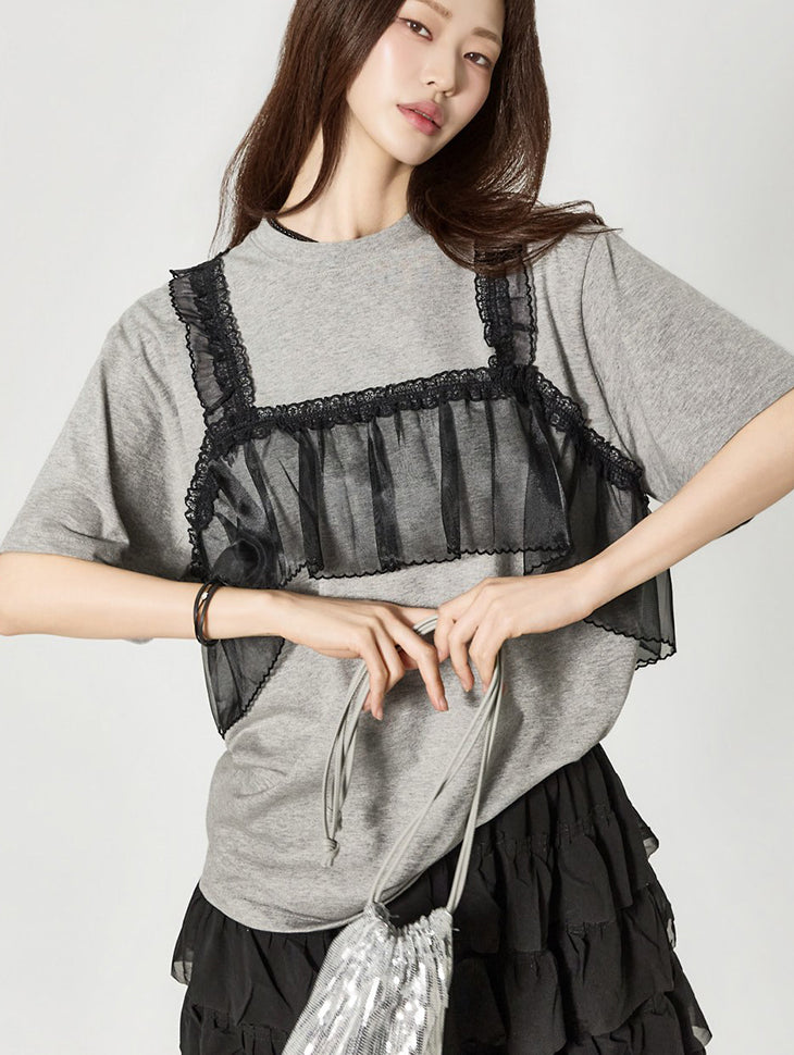 E4168 Layered Tulle Frill Top