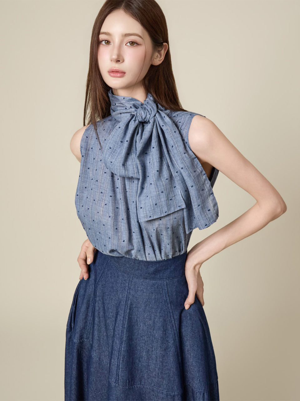 B3220 挂脖系带女衬衫