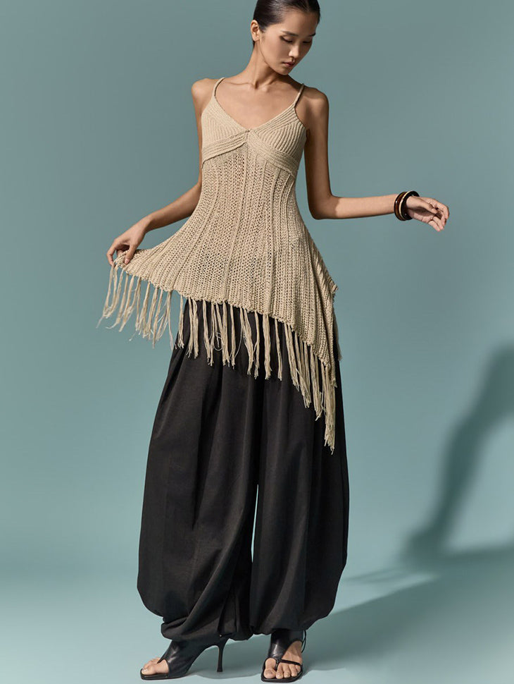 E4343 Asymmetrical Fringe Knit