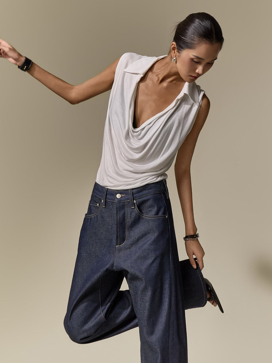 E4340 Drape Collar Top
