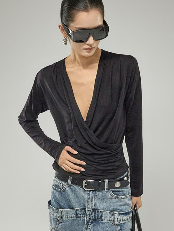 E4361 Deep V-Neck Wrap Top