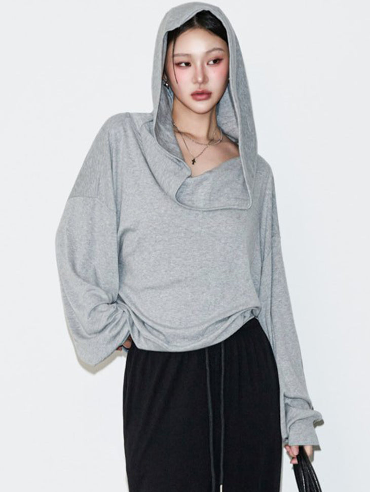 E4375 Off-Shoulder Hooded Top