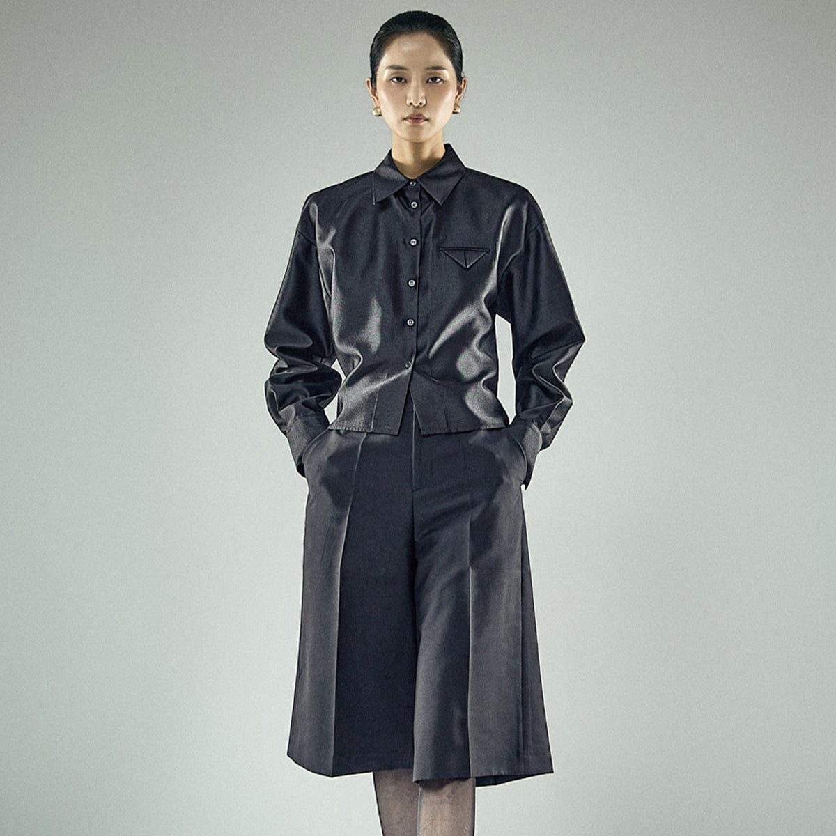 S9040 Side Button Satin Shirts