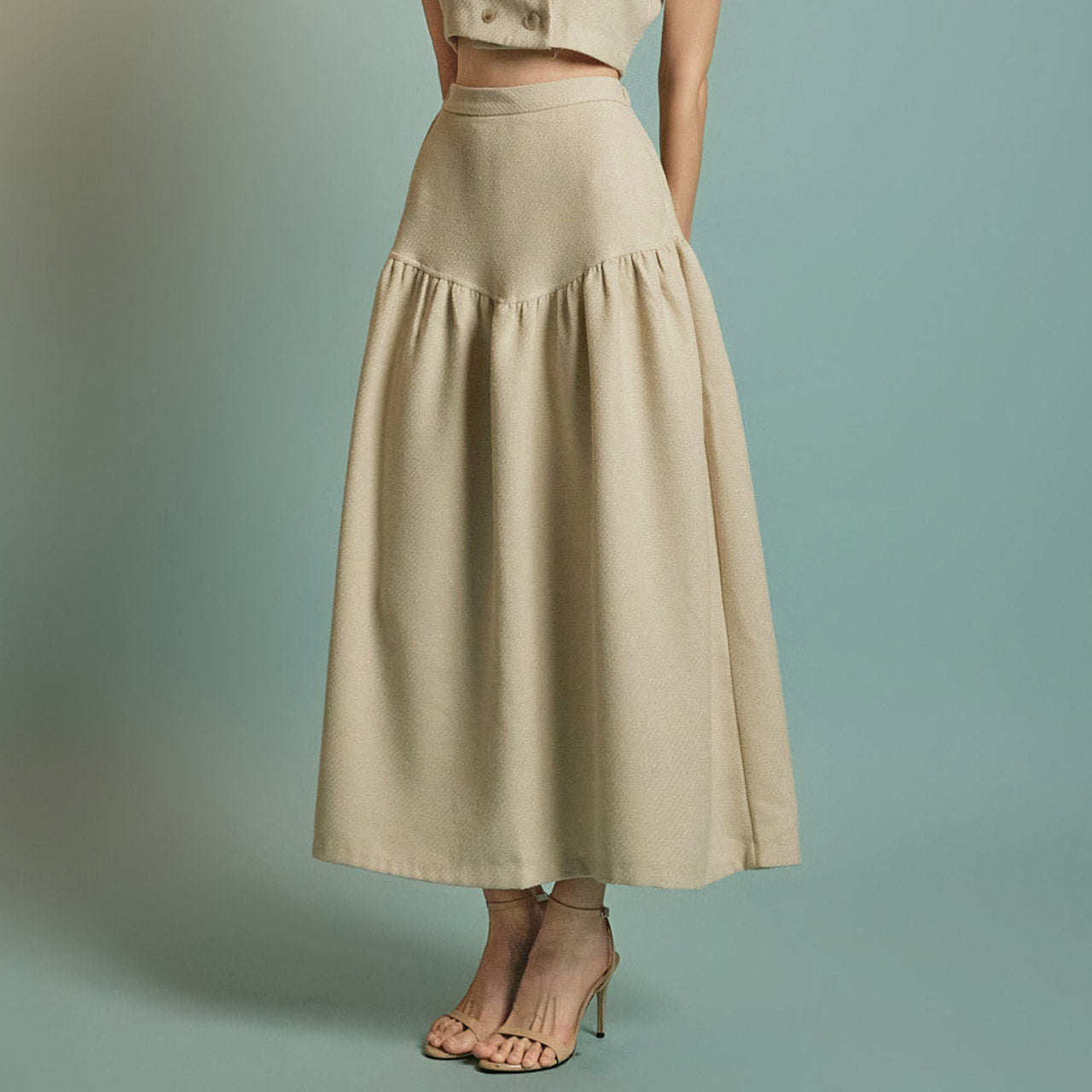 SK3022 Tweed shirring skirt