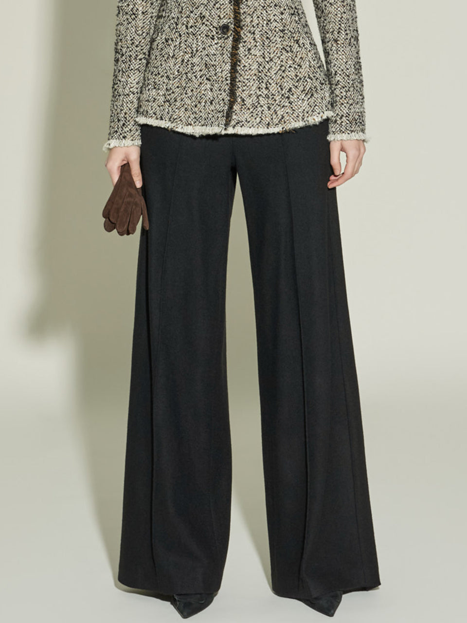 P9065 褶裥宽羊毛休闲裤