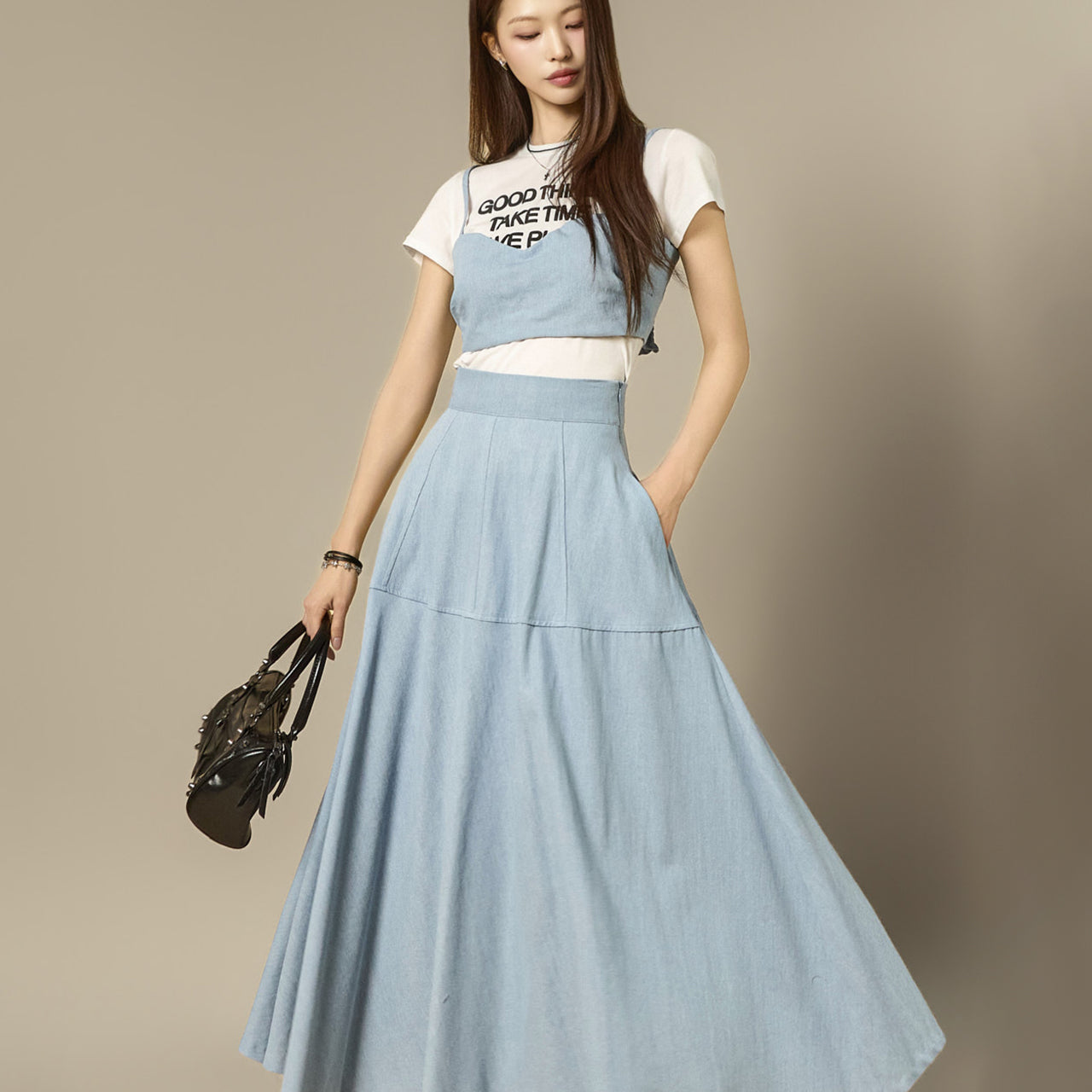 SK3230 Denim Flare Skirt