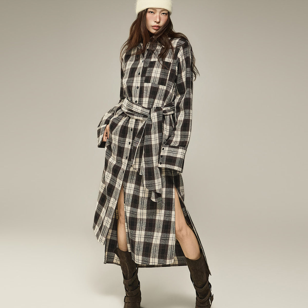 D5708 Check Shirts Dress