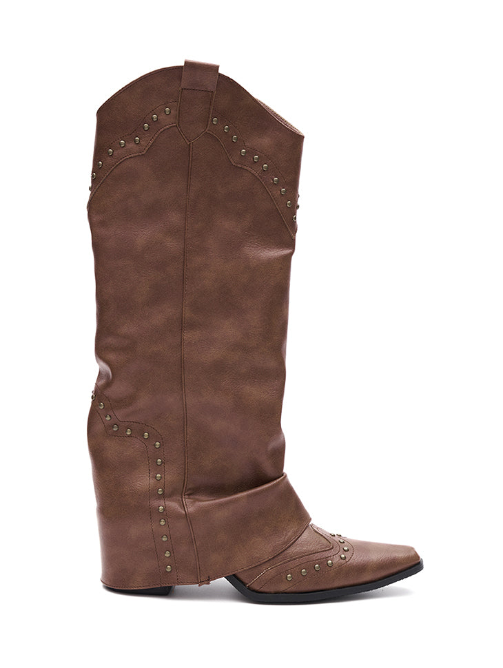 AR-3215 Stud Fold Over Long Boots