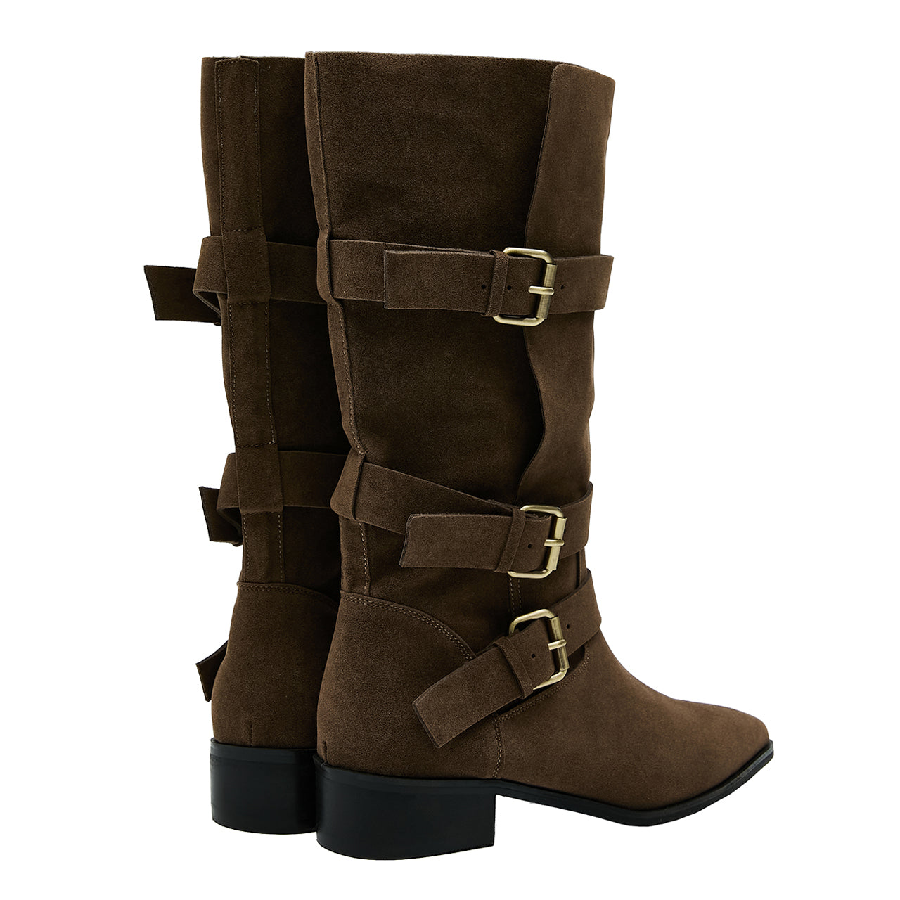 AR-3531 Suede Triple Buckle Mid-Calf Boots