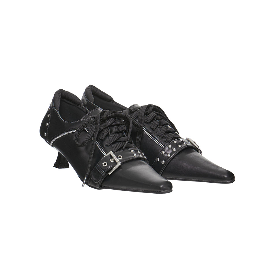 AR-3658 Square Stud Buckle Lace-up Heel
