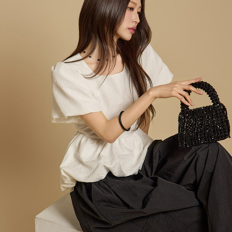 B3082 バックリボンパフスリーブブラウス