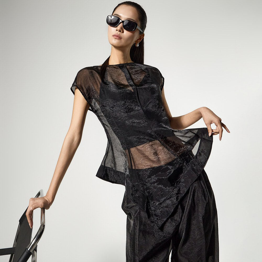 B3183 オーガンジーアシンメトリーブラウス