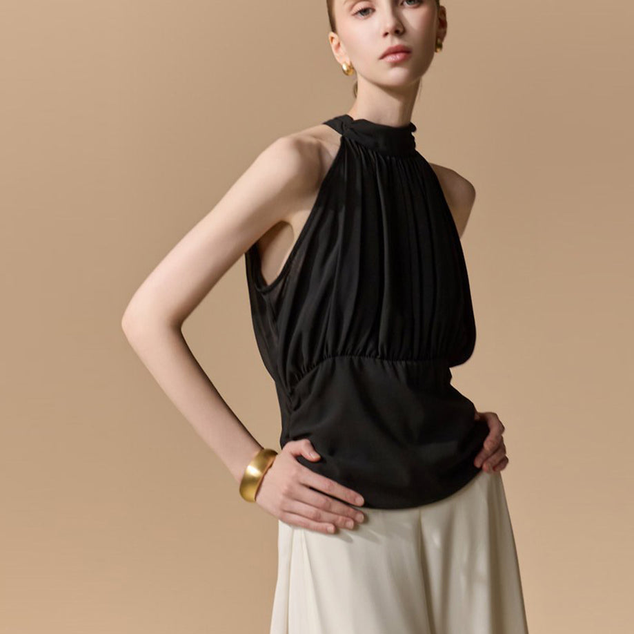 B3232 Halter Shirred Drape Blouse