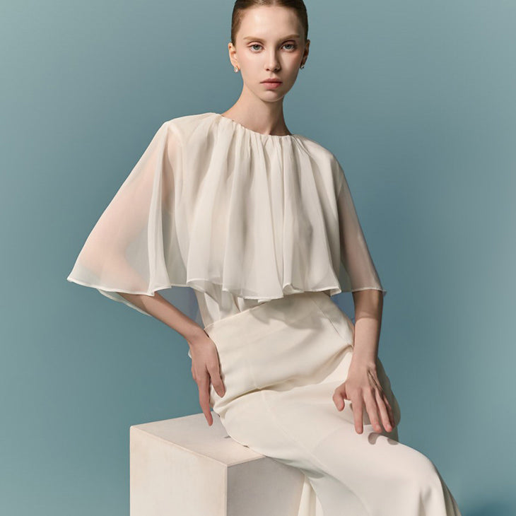 B3233 Chiffon Cape Blouse