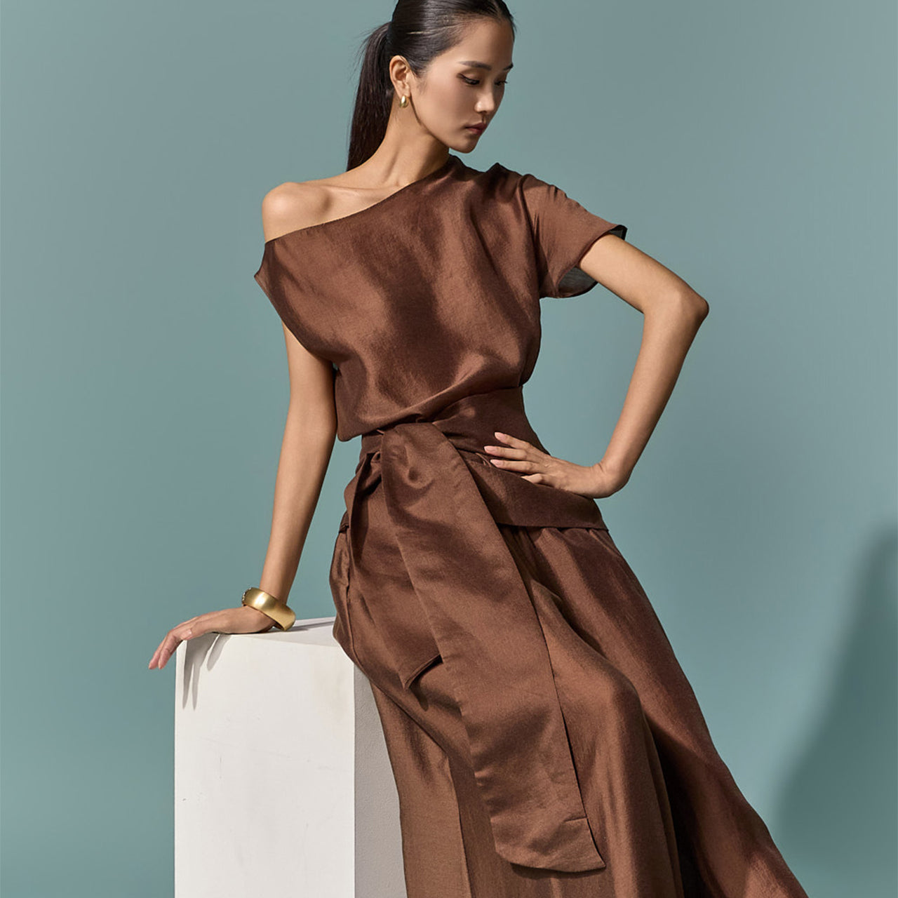 B3235 Satin Drape Blouse