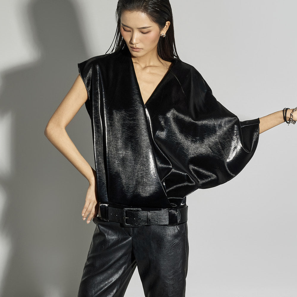 B9202 Leather Blouse with Belt