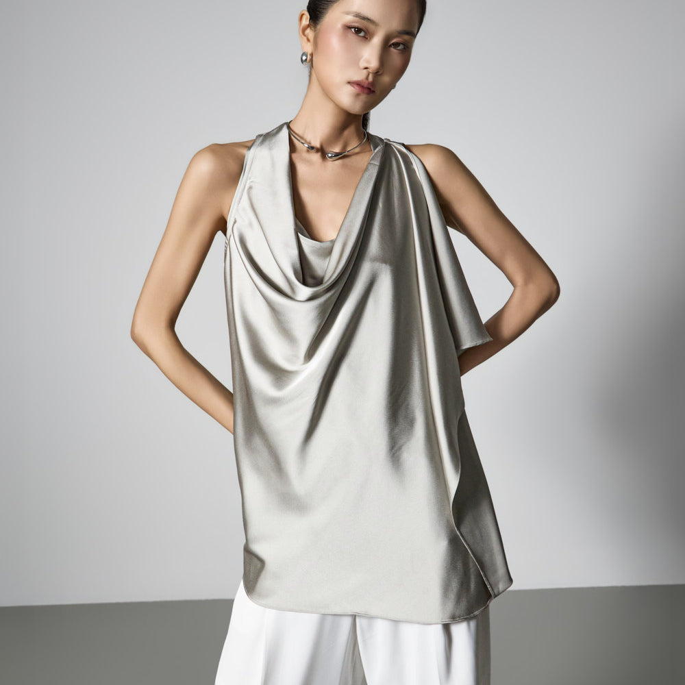 B9223 Asymmetrical Drape Blouse