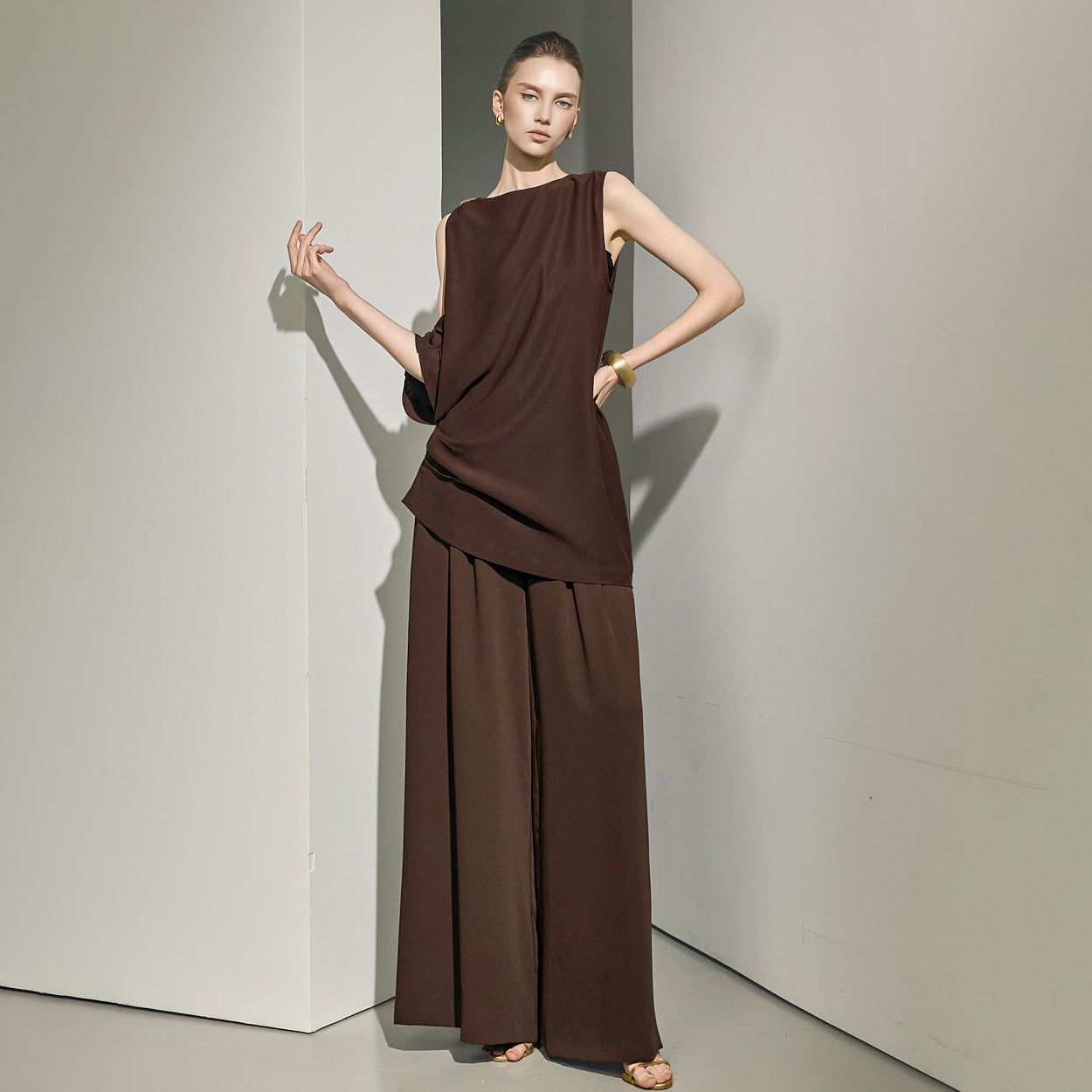 B9227 Drape One-Shoulder Blouse