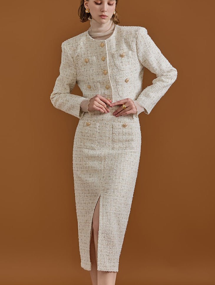 D4809 Tweed Gold-Button Two-piece