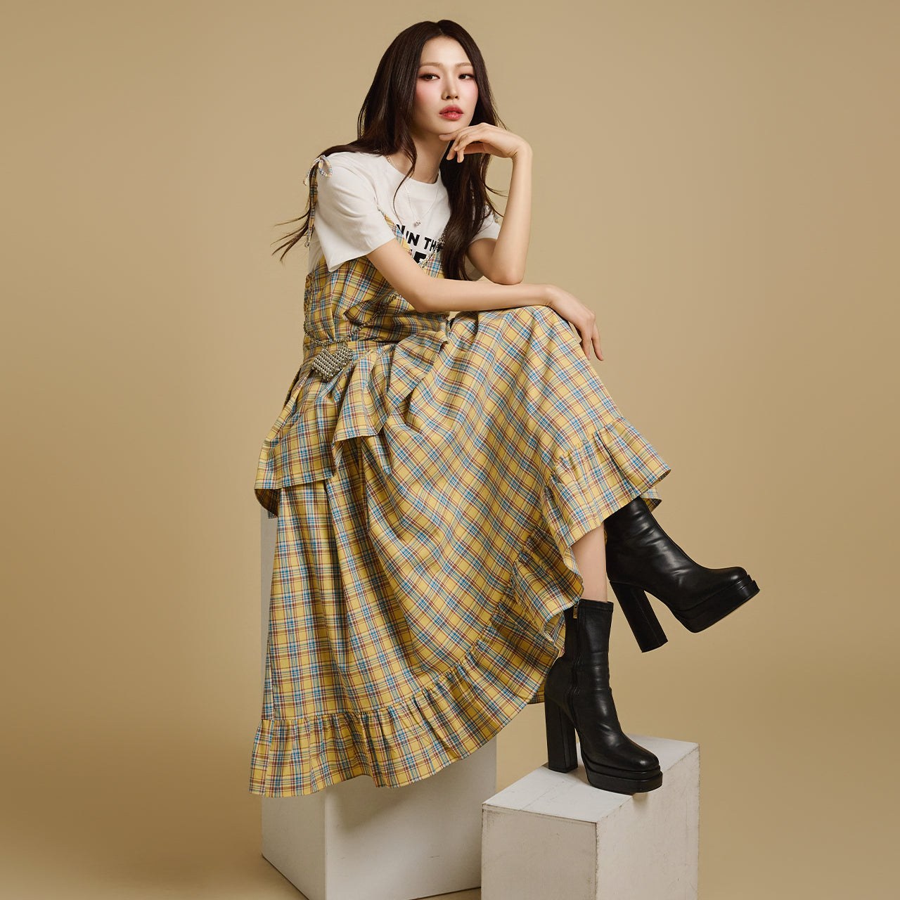 D5182 Plaid Layered Dress