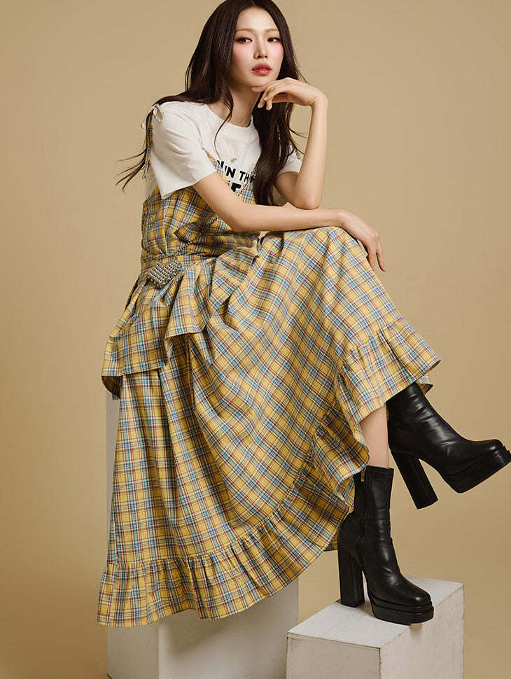 D5182 Plaid Layered Dress