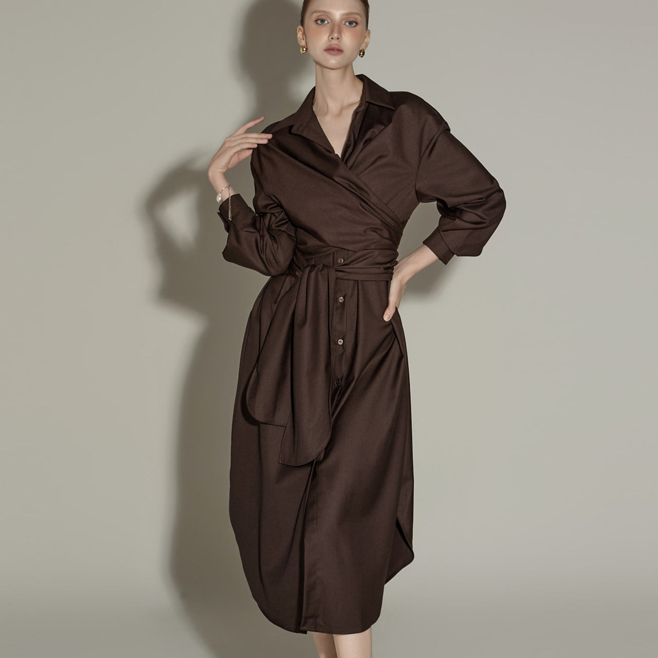 D5372 Cross Wrap Shirts Dress