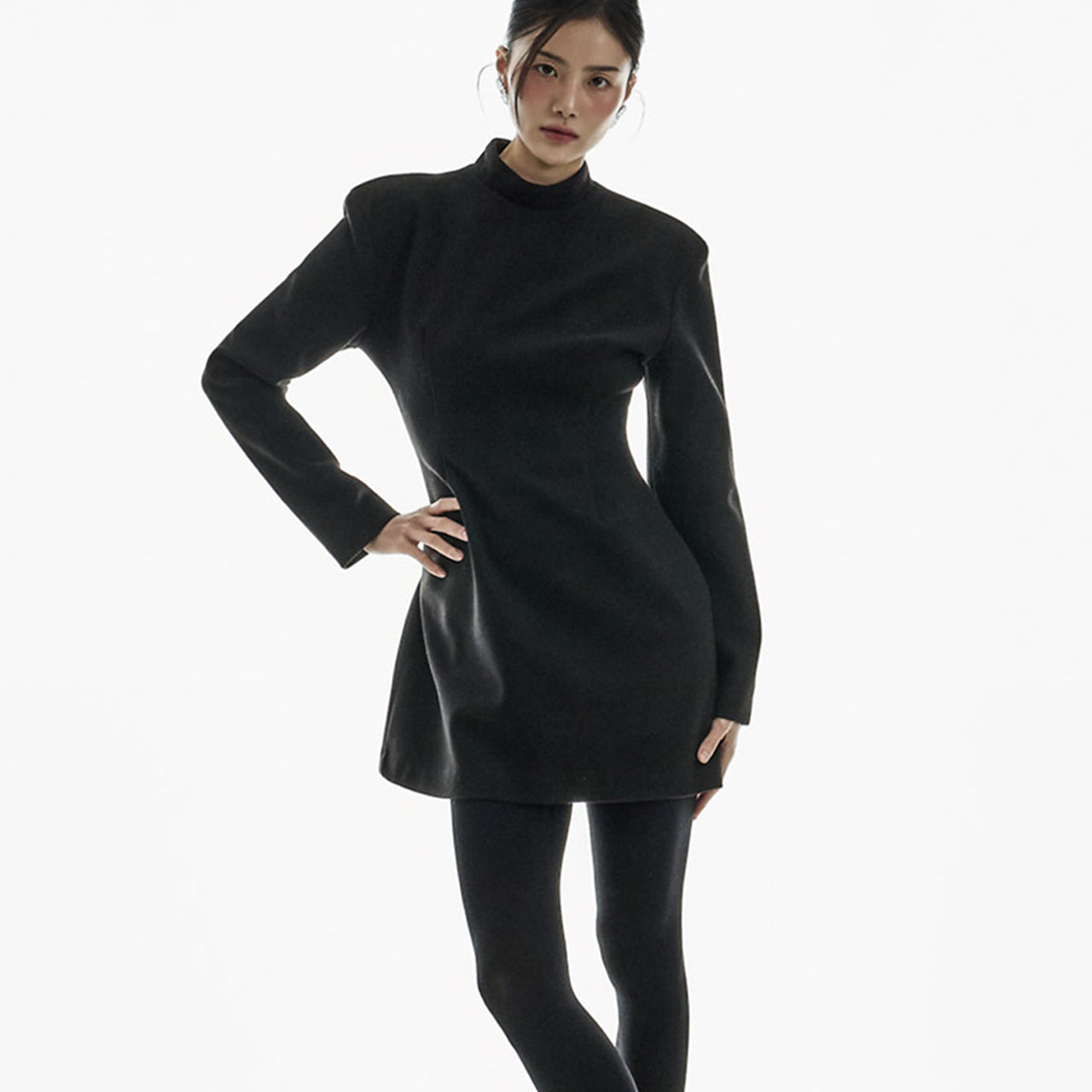 D5436 Semi-High Neck Mini Dress