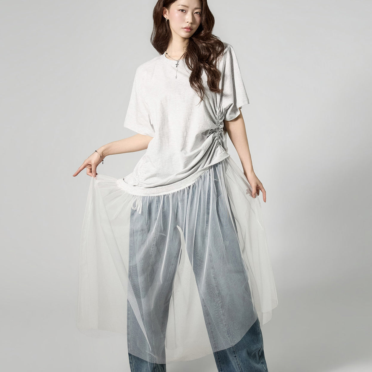 D5476 侧边褶饰连衣裙