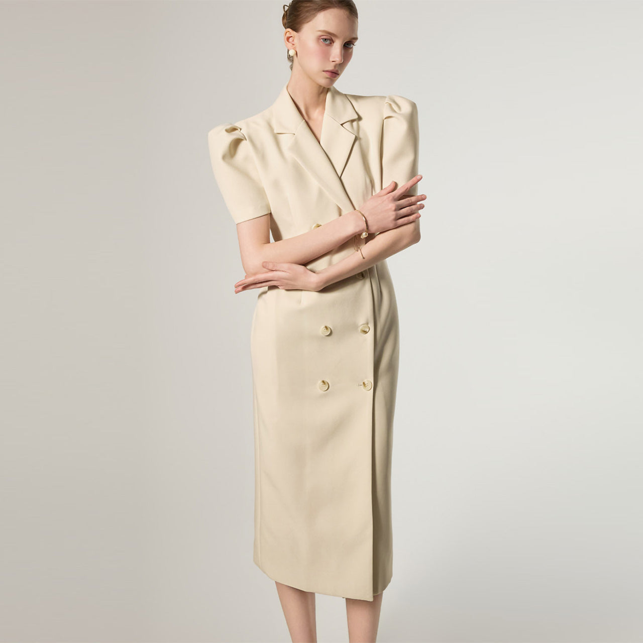 D5491 Double Button Puff Dress