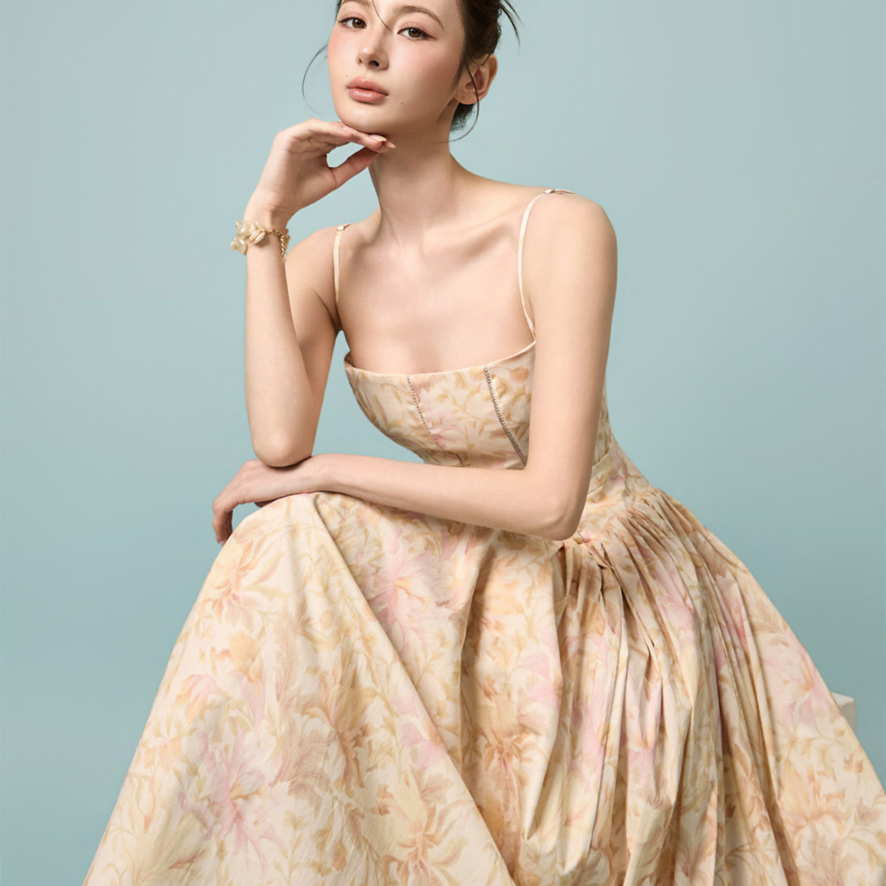 D5550 花卉紧身胸衣连衣裙
