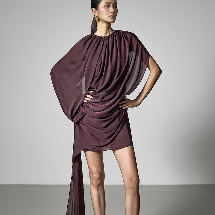 D5566 Drape Cape Mini Dress