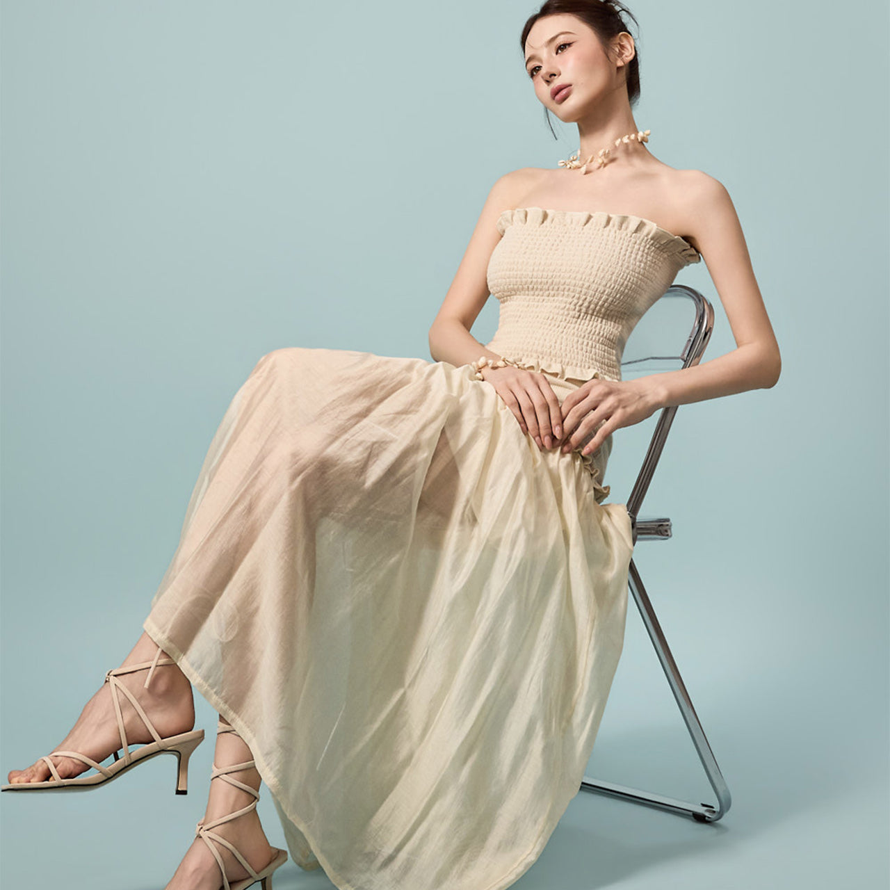 D5600 Frill Tube Top Sheer Two-Piece Set