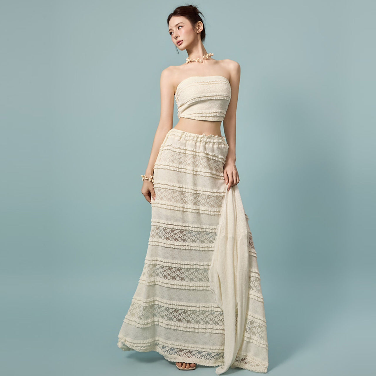 D5601 Lace Tube Top Two-Piece