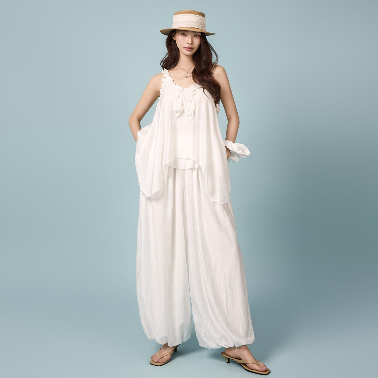 D5669 Frill Balloon Pants Two-Piece Set