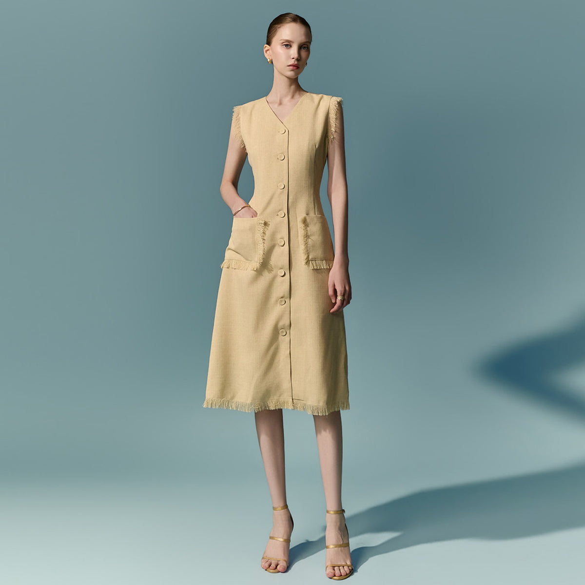 D5670 Fringe Button Dress