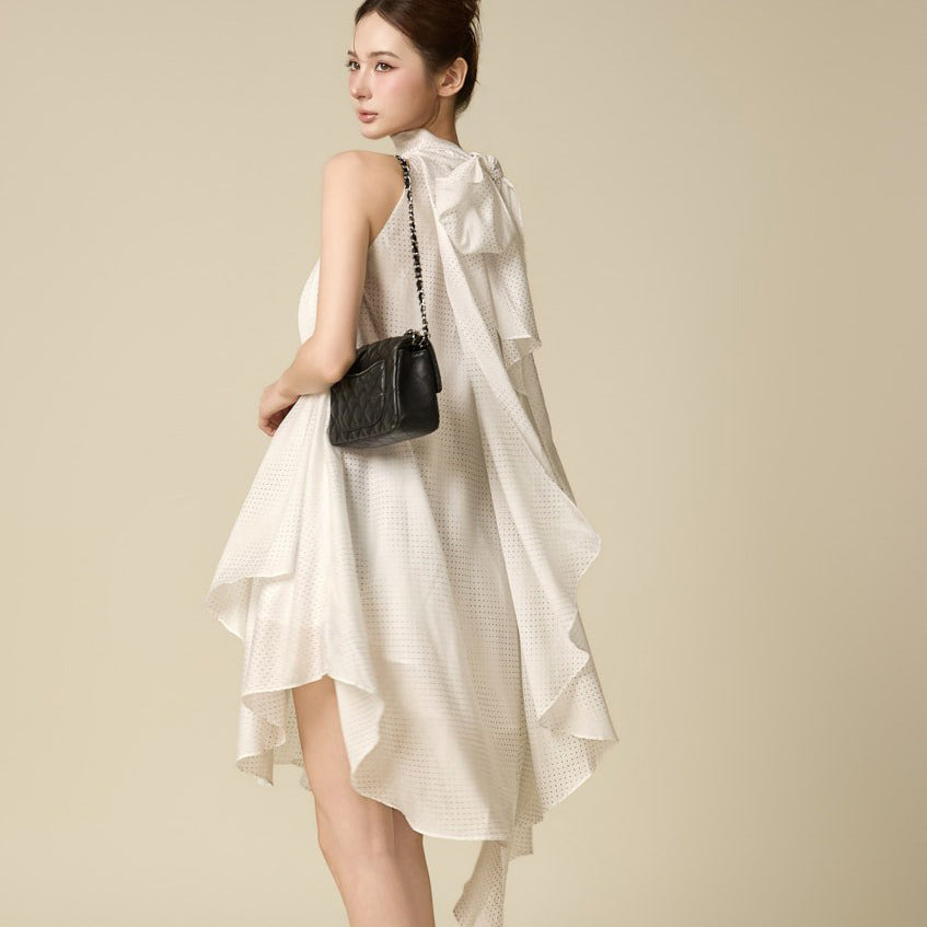 D5673 Dot Drape Asymmetrical Dress