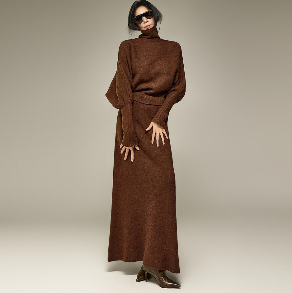 D5711 Knit High-Neck Two-Piece Set