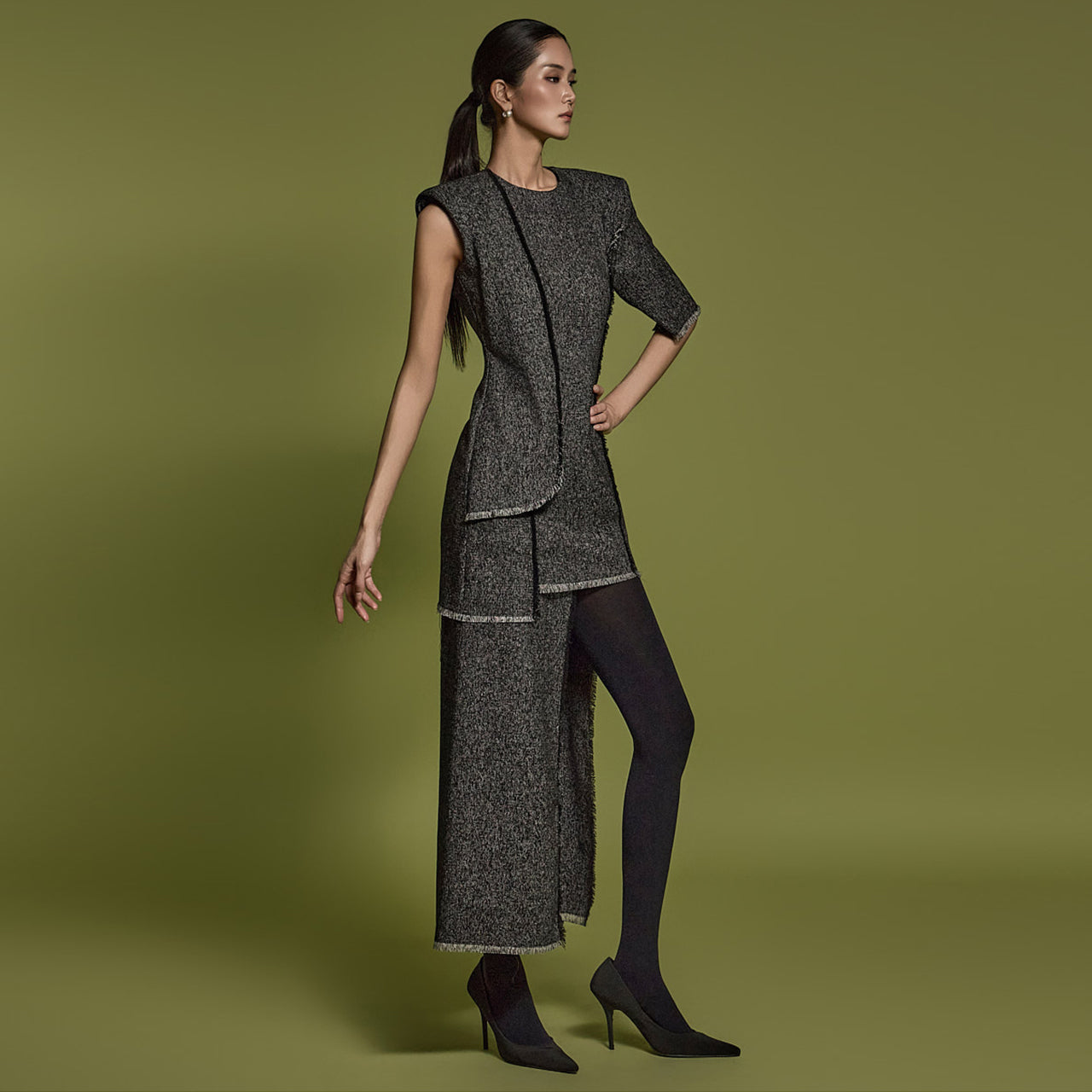 D9507 Tweed Asymmetrical Dress